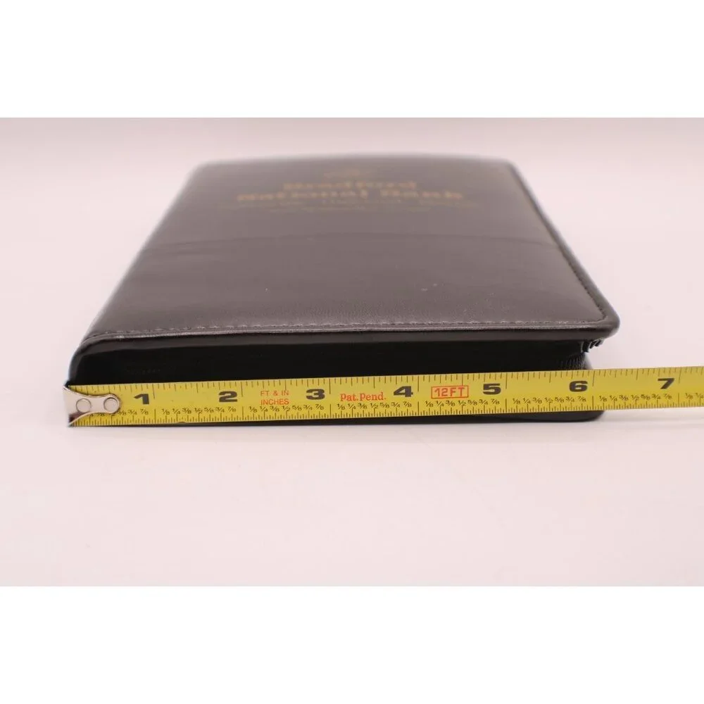 Leeds Full Zip Black Leather Organizer Notepad Holder Bradford National Bank Vtg